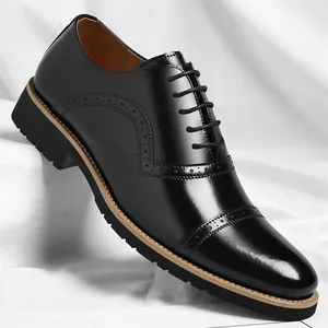 Men's Classic Cap Toe Brogue Oxford Shoes Recycled Leather Business Formal Lace-up Dress Shoes For Wedding Office Party