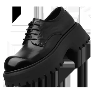 Modische schwarze Herren Derby-Schuhe mit dicker Plateausohle und hoher Erhöhung für Stil