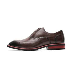 Ανδρικά καφέ δερμάτινα παπούτσια Brogue με κόκκινη σόλα για επίσημο γαμήλιο ντύσιμο