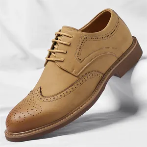 Men's Business Formal Brogue Shoes Wingtip Carved Leather Oxford Shoes Lace-up Non-slip Work Dress Shoes For Office Wedding