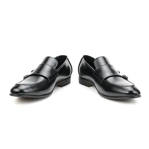Chaussures de ville élégantes à double boucle en cuir noir poli pour hommes