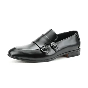 Chaussures Classiques à Double Boucle Monk pour Hommes Style Britannique Mocassins à Bout Pointu en Cuir PU Respirant Business