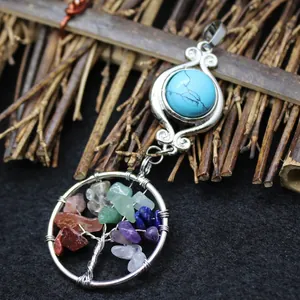 Collar colgante Árbol de la Vida étnico hecho a mano con piedras de cristal natural