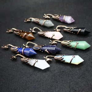 Pendentifs colonne de cristal dragon volant en cuivre vintage en diverses couleurs