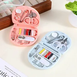 Detail view of portable mini sewing kit with colorful threads and tools