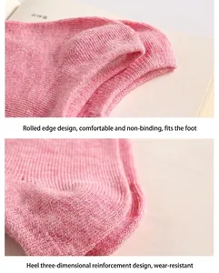 Close-up detail of pink invisible socks showing the reinforced heel and soft elastic cuff