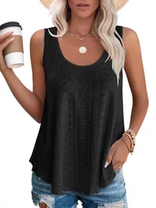 Dames mouwloze tanktop met ronde hals en oogje kant in zwart voor de zomer