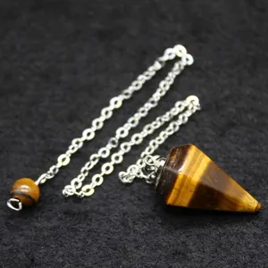 Natur-Tigerauge-Sechskantkegel-Pendel mit Silberkette zur Heilung und Meditation