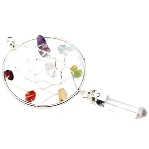 Exquisite chakra dreamcatcher pendant with natural colorful stones and crystal point