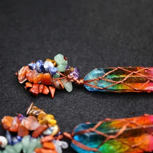 Rainbow electroplated crystal prism car hanging with colorful natural chakra tumbled stones