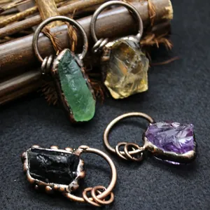 Bohemian Natural Raw Stone Pendant Necklace For Women Amethyst Green Fluorite Citrine Black Tourmaline Retro Wire Wrapped Jewelry
