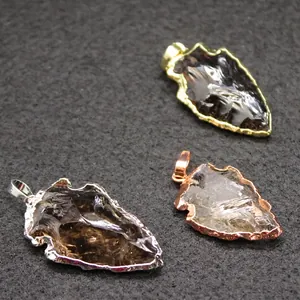 Collar con Colgante de Escudo de Piedra en Bruto de Cuarzo Ahumado Natural para Mujeres Hombres Minimalista Punta de Flecha Joyería Geométrica Regalo
