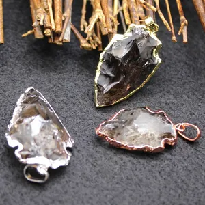 Colgantes de cuarzo ahumado natural con bordes metálicos de oro, plata y oro rosa