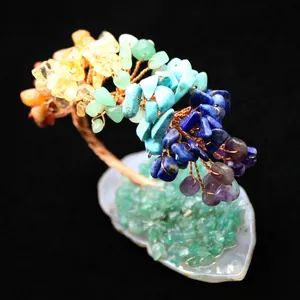 Handcrafted Chakra crystal money tree ornament with natural crushed stones on geode base