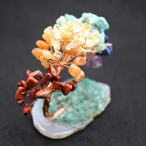 Handmade miniature chakra money tree featuring natural healing stones and copper wire