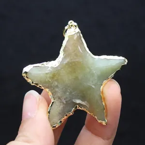 Natural Indian agate star pendant with elegant gold plated edge for minimalist necklace
