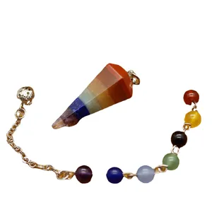 Mooie 7 Chakra natuursteen zeshoekige slinger hanger met zilveren kralen ketting