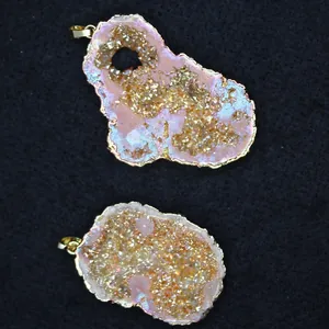 Collar de Colgante Druzy de Geoda de Ágata Natural Irregular Piedra de Cristal Colorida Joyería Bohemia Regalo para Mujer