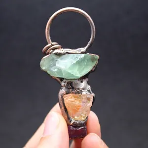 Collana con Pendente Irregolare in Pietra Naturale Fluorite Verde Citrino Ametista Donna Vintage Bronzo Catena Maglione