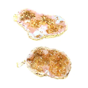 Colgante de cristal druzy de ágata natural brillante con elegante chapado en oro