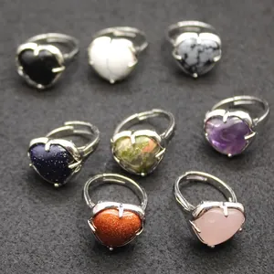 Collection of multi-color heart-shaped crystal rings with adjustable silver bands