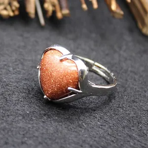 Minimalist heart-shaped ring with sparkling goldstone for women, elegant jewelry