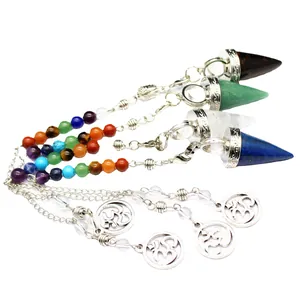 Set de péndulos de cristal chakra con cuentas de colores y colgantes de símbolo Om de plata