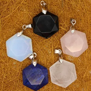 Natural Stone Hexagram Pendant Star Of David Shield Crystal Jewelry For Women Men Healing Stone Pendant Only Without Chain