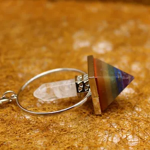 Handcrafted seven chakra natural stone pyramid pendulum pendant with white crystal pillar