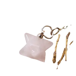 Pendentif pendule en quartz rose naturel Merkaba sur une chaîne de couleur argentée