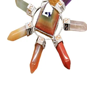 Natural chakra healing crystal stone pyramid ornament with colorful hexagonal prisms