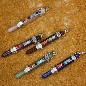 Zeshoekige Pilaar Kristal Natuursteen Hanger 7 Chakra Kralen Healing Punt Pendel Vintage Legering Ketting Cadeau