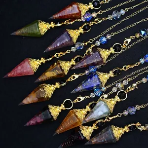 Baroque style crystal hexagonal cone pendulums in various natural stone colors