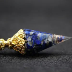 Baroque Lapis Lazuli hexagonal cone crystal pendulum with copper coil for dowsing