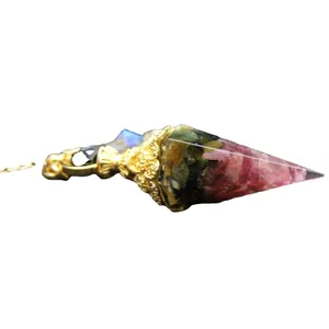 Elegant Baroque palace style dowsing pendulum with colorful tourmaline crystals