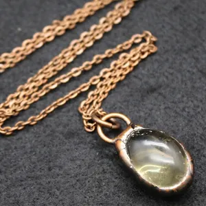 Handcrafted irregular yellow citrine raw stone pendant with vintage copper chain necklace