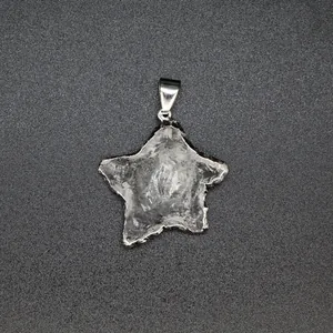 Detailed macro view of a star-shaped clear crystal pendant with silver edging