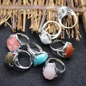 Adjustable waterdrop rings with various colorful teardrop gemstones for women