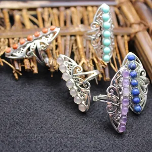 Boho Vintage Alloy Snowflake Stone Open Adjustable Ring For Women Ethnic Retro Hollow Shield Finger Ring Jewelry Gift