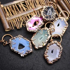 Ciondolo a Fetta di Agata Naturale Vintage Pietra Grezza Irregolare Geode Druzy per Collana Fai Da Te Creazione Gioielli
