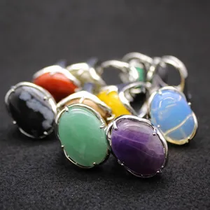 Personalized Chunky Large Oval Agate Adjustable Open Ring For Women Men Vintage Natural Stone Statement Ring Jewelry Gift