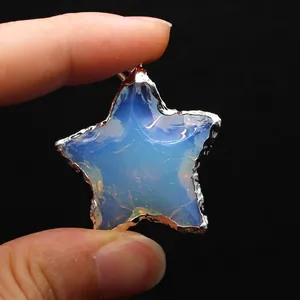 Minimalist Star Moon Heart Pendant Opal Obsidian White Crystal Stone Alloy Metal Edging Pendant Jewelry Accessory For Women