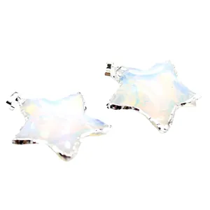 Minimalist star-shaped opal stone pendants with silver-tone bezel setting
