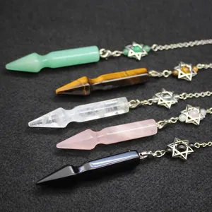 Natural Stone Hexagonal Pointed Arrowhead Dowsing Pendulum Star Pendant Necklace Crystal Reiki Healing Jewelry For Women Men
