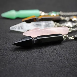 Handcrafted natural crystal stone arrow pendulum set including obsidian and rose quartz