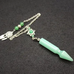 Green Aventurine arrowhead crystal pendulum with Star of David and dreamcatcher.