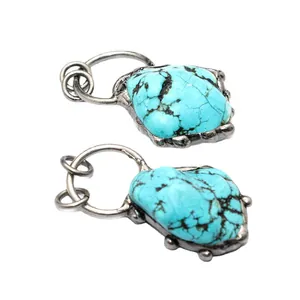 Pendentifs en turquoise irrégulière vintage avec monture rustique pour collier homme