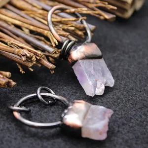 Natural raw amethyst crystal cluster pendant necklace with handmade copper wrap