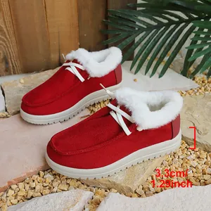 Close-up detail of women's red winter snow boots showing the 3.3cm platform sole height
