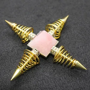 Exaggerated Personality Crystal Pyramid Ornament Metal Spring Base Energy Stone Rose Quartz Amethyst Desktop Decor Craft
